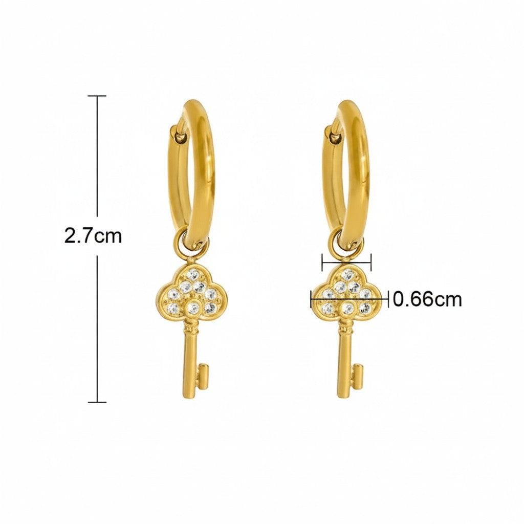 Meher Crystal Key Drop Earrings size diagram showing dimensions