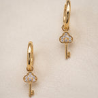 Meher Crystal Key Drop Earrings, styled flat lay