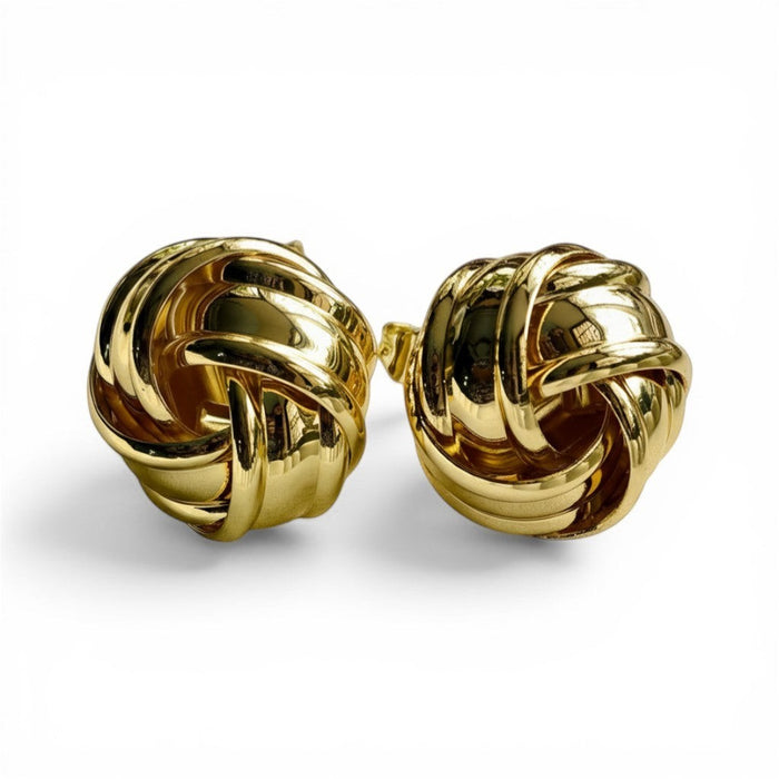 Nova Gloss Knot Earrings in 18K gold PVD-plated finish, product shot on white background