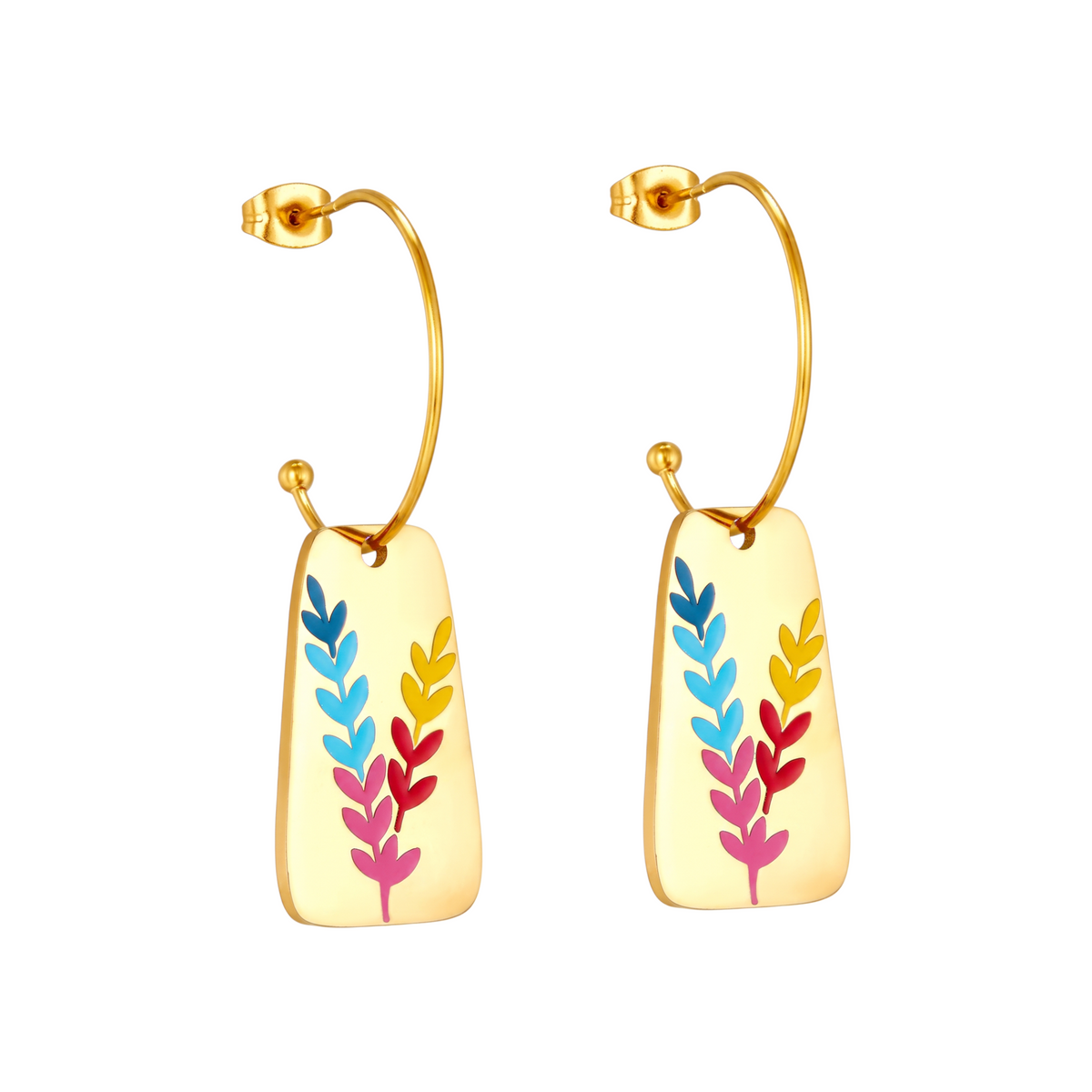 Aurora Color Leaf Earrings in 18K gold-plated finish, product shot on white background