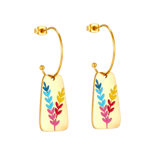 Aurora Color Leaf Earrings in 18K gold-plated finish, product shot on white background