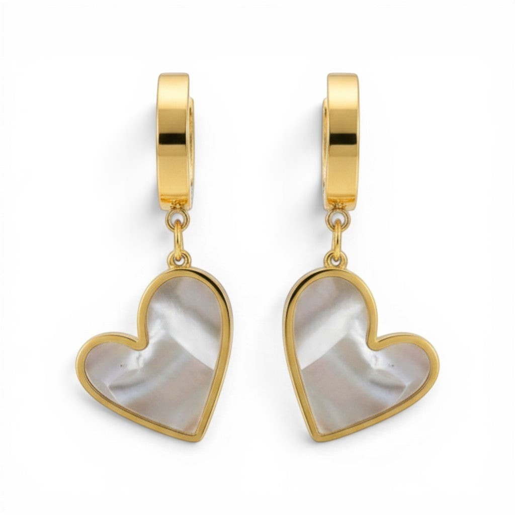 Seraphine Pearl Heart Earrings in 18K gold PVD-plated finish, product shot on white background