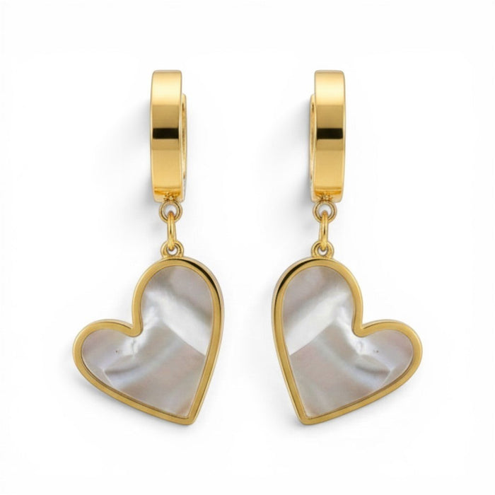 Seraphine Pearl Heart Earrings in 18K gold PVD-plated finish, product shot on white background