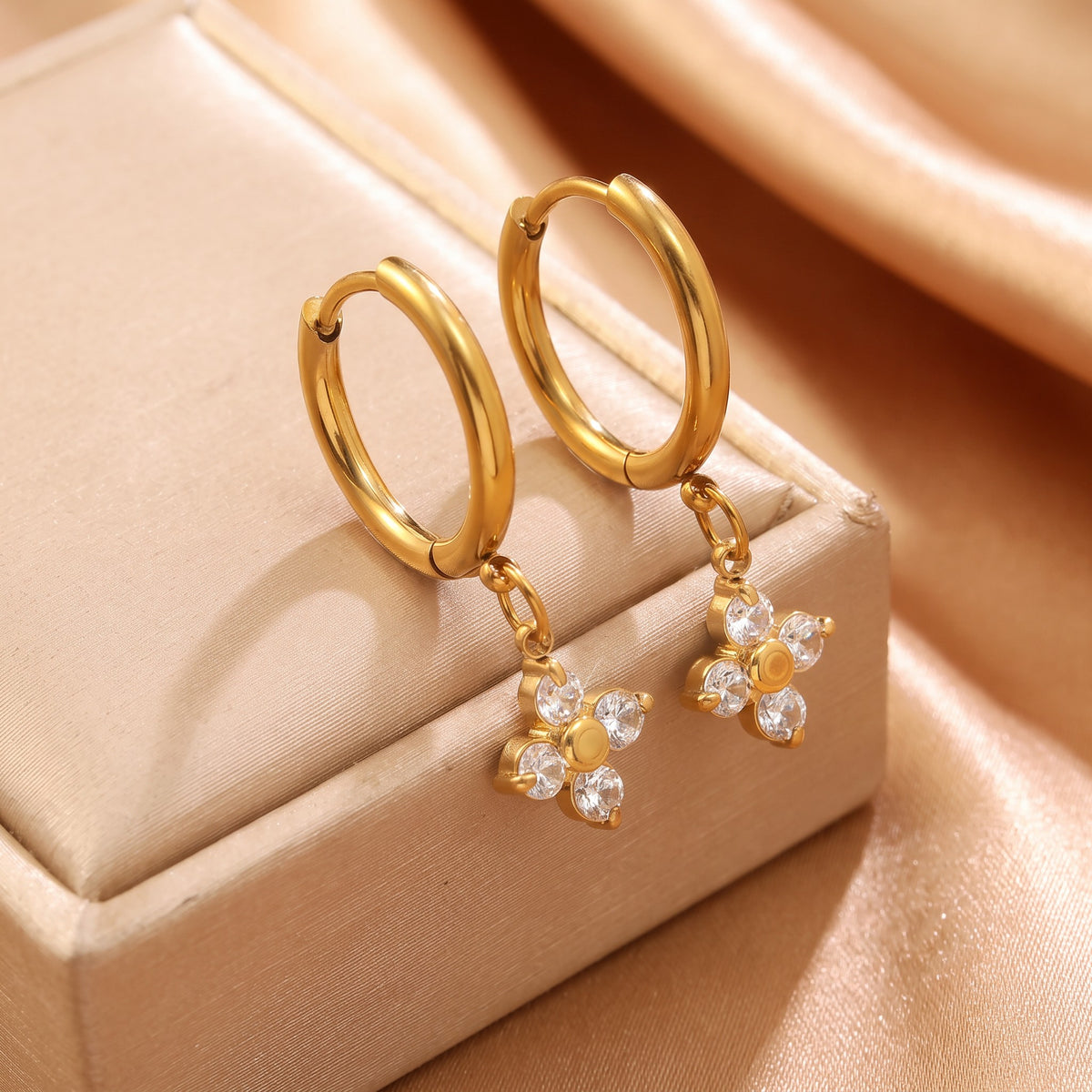 Mira Petal Earrings, styled flat lay