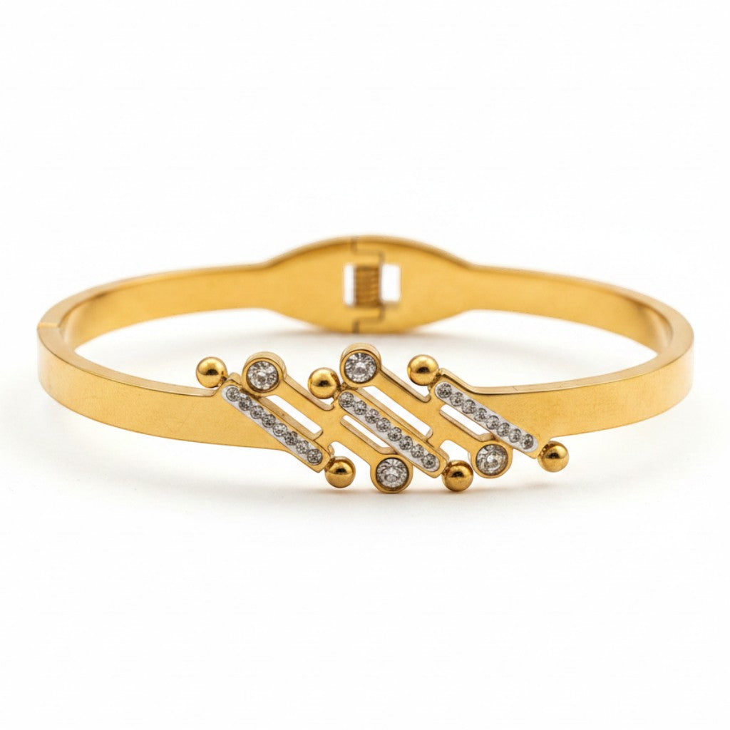 Pretty Shimmering Things Global Sola Bubble Luxe gold-tone stainless steel bangle with rhinestone-accented bars