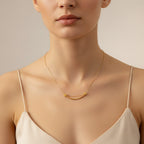 Smiley Curve Minimal Necklace in 18K gold-plated finish worn on the neck