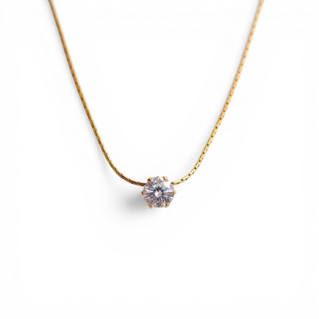 Solitaire Glow Promise Necklace in 18K gold PVD-plated finish, product shot on white background