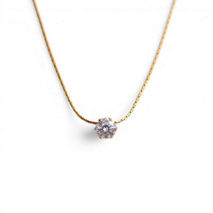 Solitaire Glow Promise Necklace in 18K gold PVD-plated finish, product shot on white background