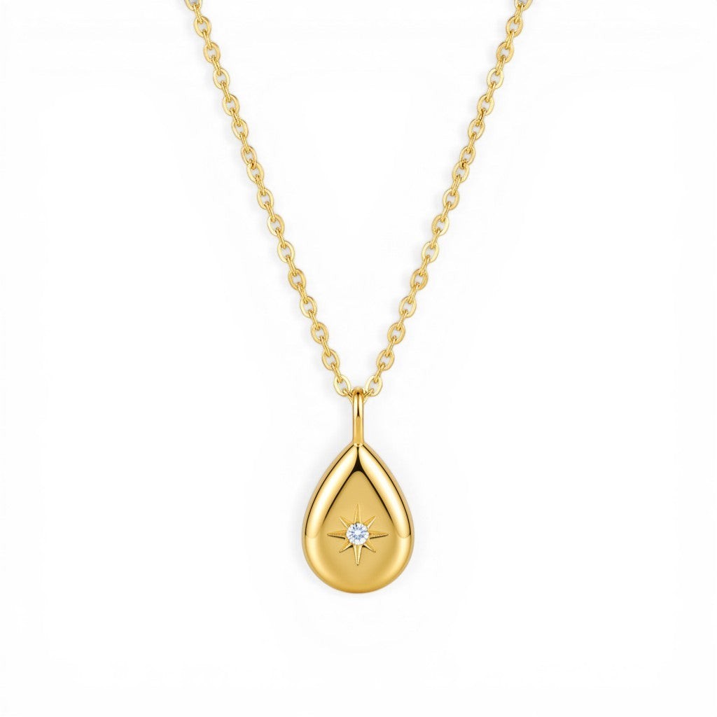 Stella Dewdrop Necklace in 18K gold PVD-plated finish, product shot on white background