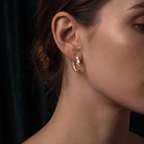 Lyra Crystal Hoop Clips in 18K gold-plated finish worn on the ear