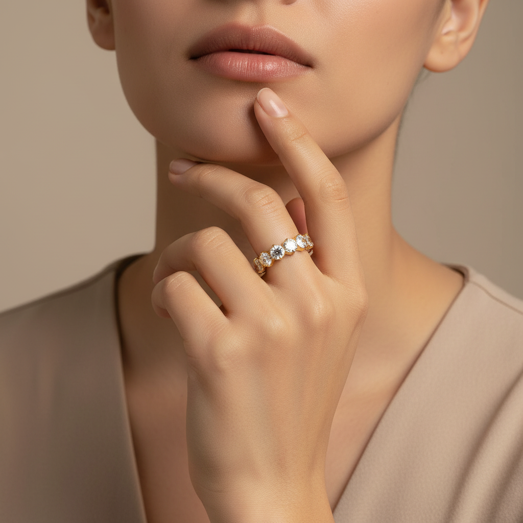 Ivy White Stone Band in 18K gold-plated finish worn on the hand