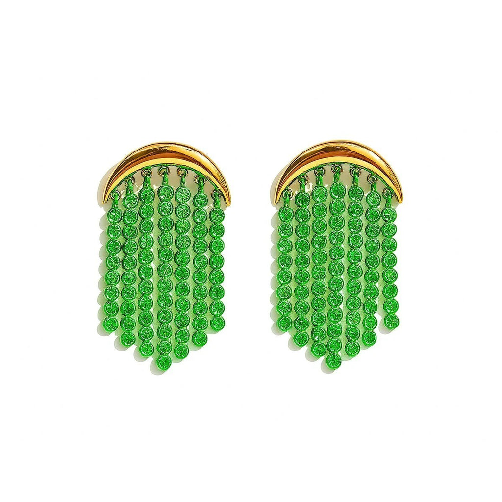 Isla Green Beaded Statement Earrings in gold-tone finish, product shot on white background