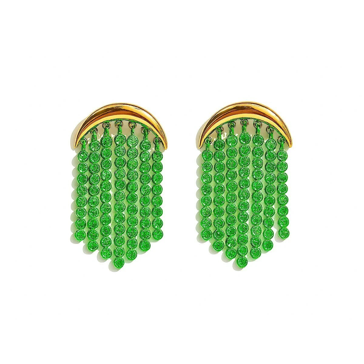 Isla Green Beaded Statement Earrings in gold-tone finish, product shot on white background