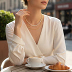 Emery Double-Layer Zircon Necklace in gold-tone finish worn on the neck
