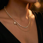 Emery Double-Layer Zircon Necklace worn on the neck, close-up