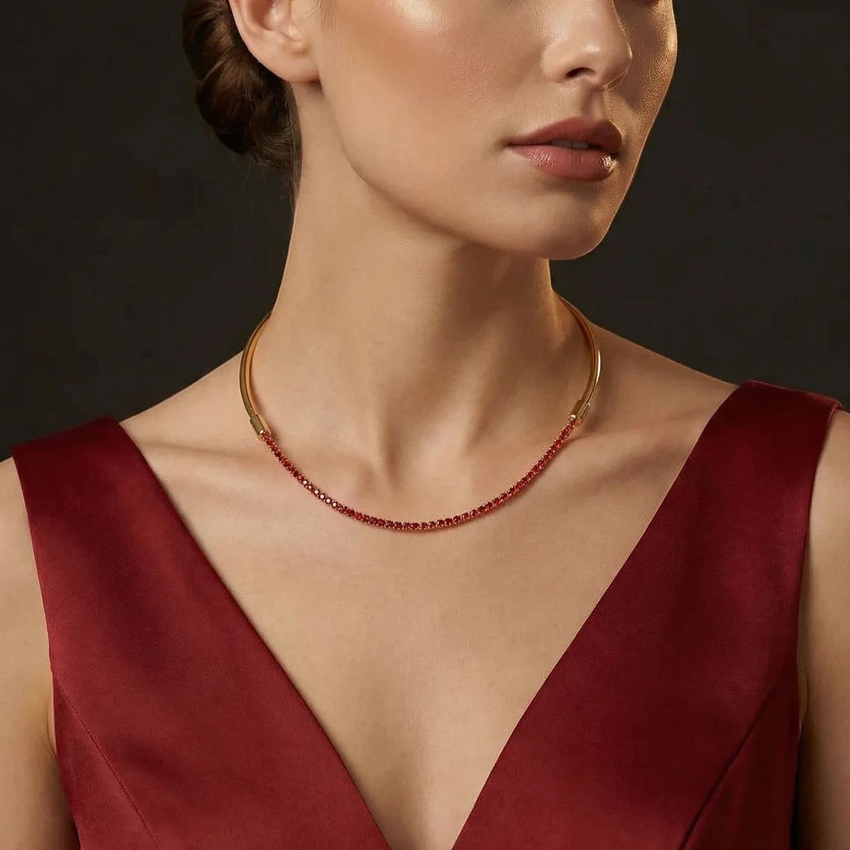 Celeste Crystal 4 in 1 Choker Necklace worn on the neck, side view