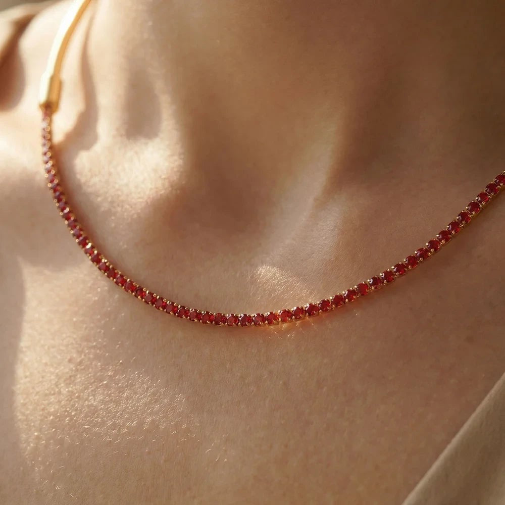 Celeste Crystal 4 in 1 Choker Necklace worn on the neck, alternate view