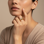 Sloane Double Ring in 18K gold-plated finish worn on the hand