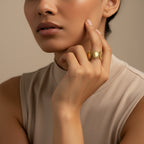 Solara Sunburst Ring in 18K gold PVD-plated finish worn on the hand
