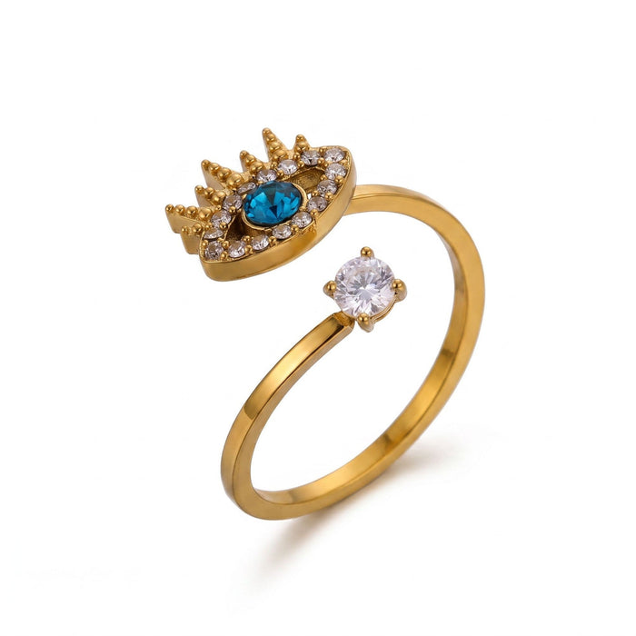 Anaya Devil’s Eye Open Ring in 18K gold PVD-plated finish, product shot on white background