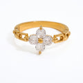 Pretty Shimmering Things gold-tone floral ring with clear cubic zirconia petals and a unique chain-link band design.