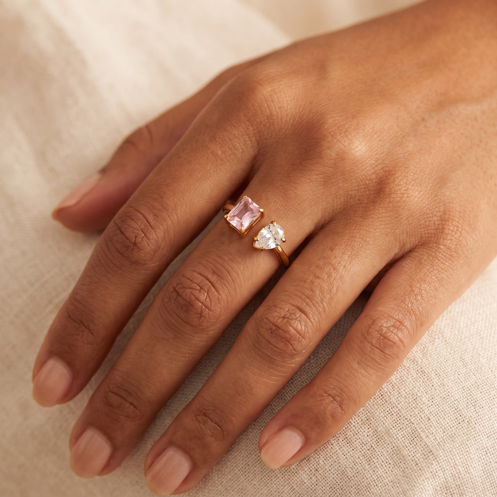 Rosalie Pink Duet Open Ring – gold-tone ring, view 2