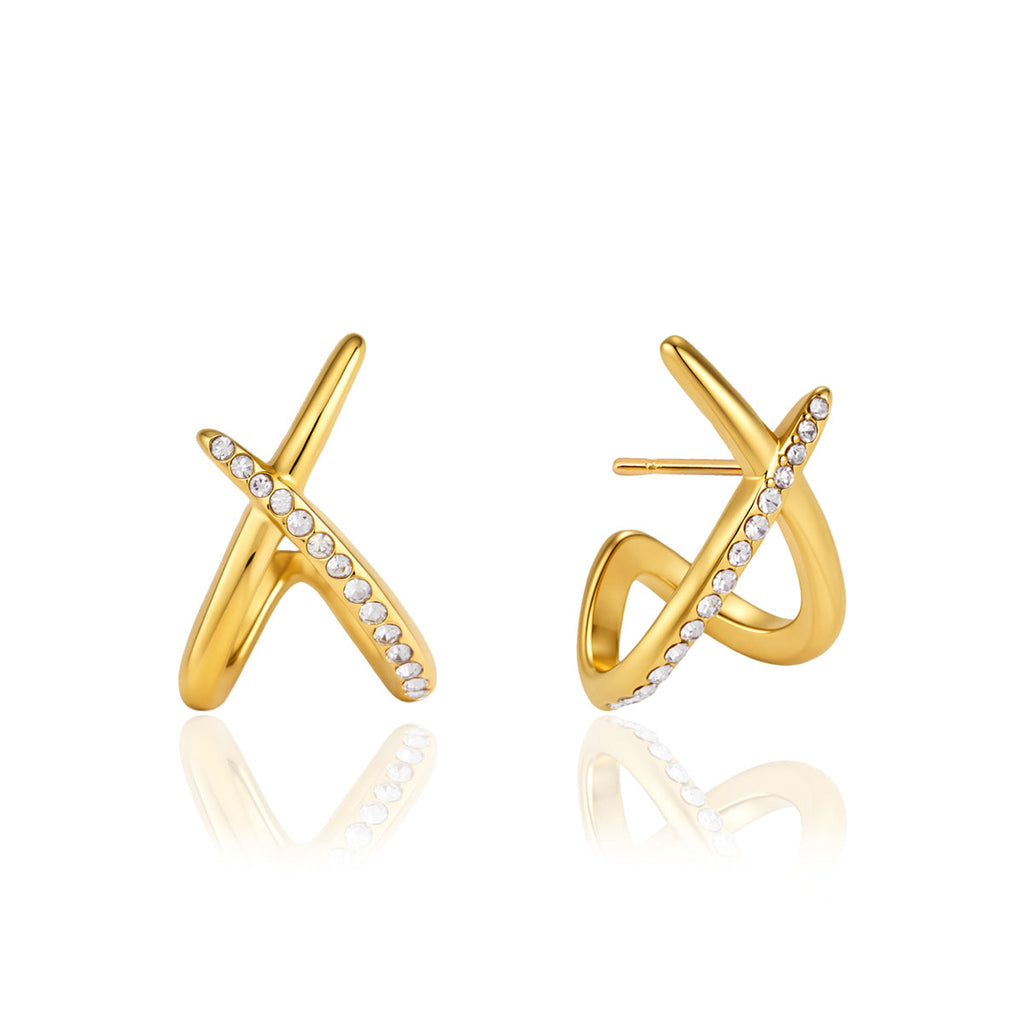 Talia Crisscross Sparkle Studs – 18K gold-plated earrings, view 1