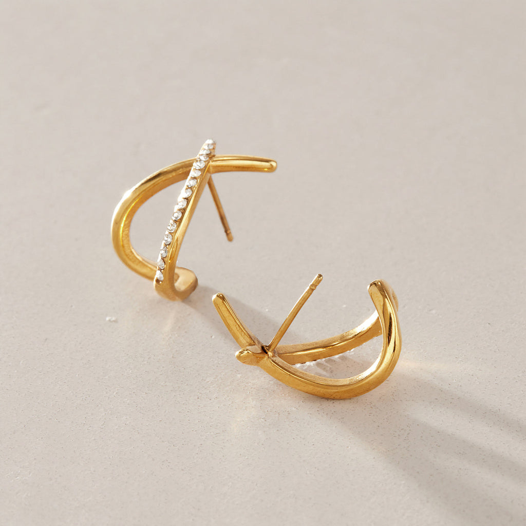 Talia Crisscross Sparkle Studs – 18K gold-plated earrings, view 5