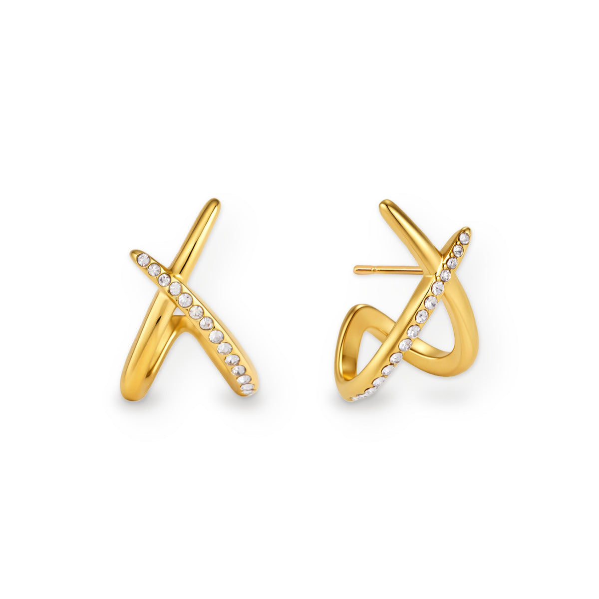Talia Crisscross Sparkle Studs on white
